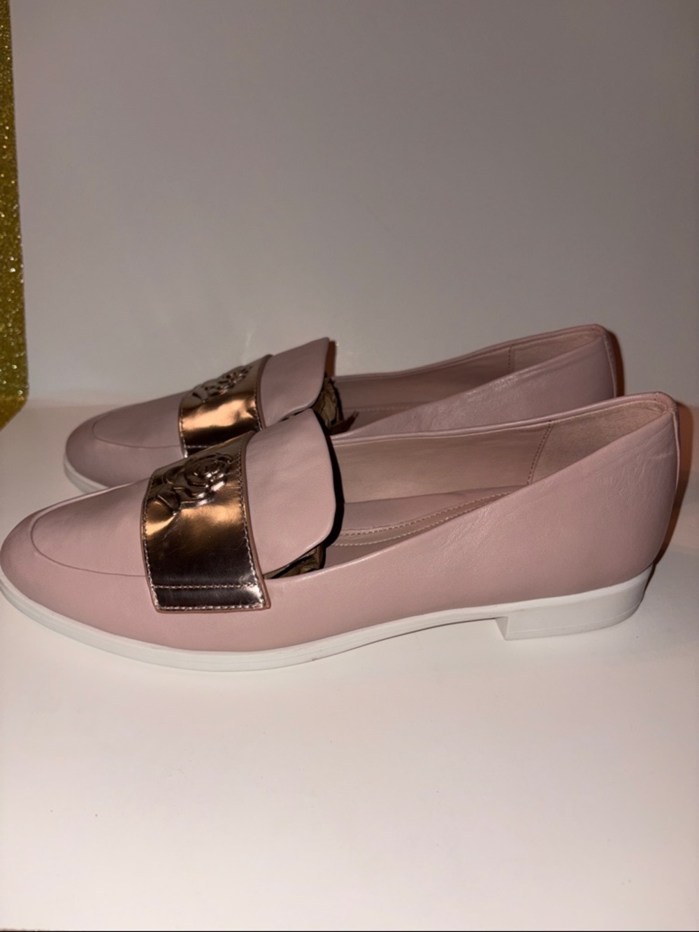 Taryn Rose Blush Pink Leather Loafers with Metallic Rose Strap - Picture 5 of 7